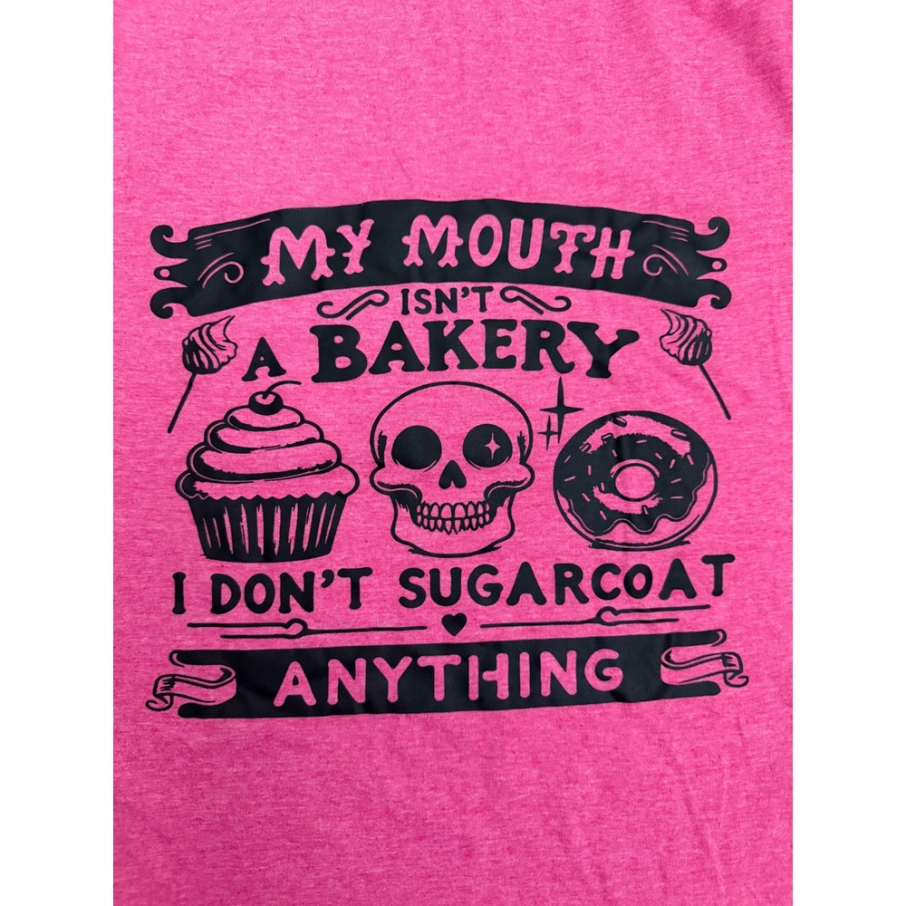 Gildan Softstyle Pink Graphic Tee‎ My Mouth Isnt A Bakery Skull Cupcake Small